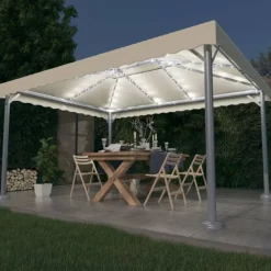 vidaXL Jardín-Cenador con tira de luces LED aluminio 400x300 cm