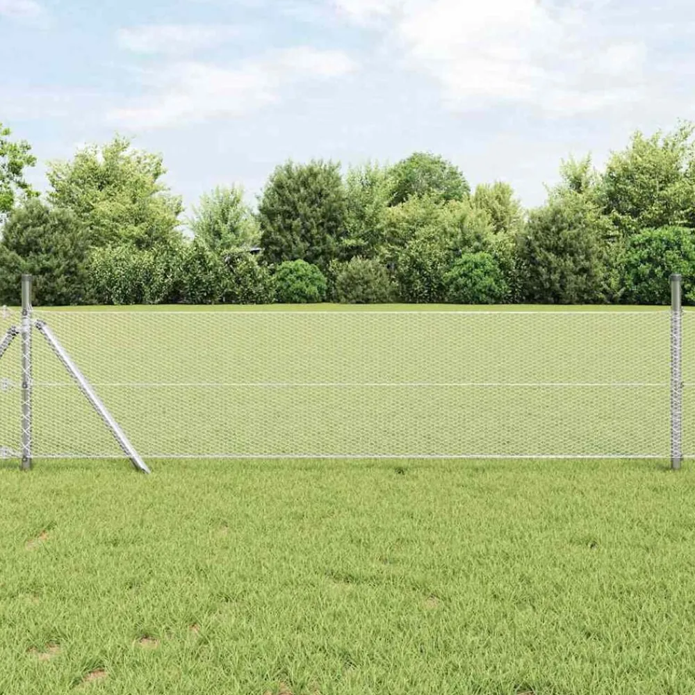 vidaXL Cerca Hexagonal Plateado 0,6 x 10 m Acero galvanizado Clearance