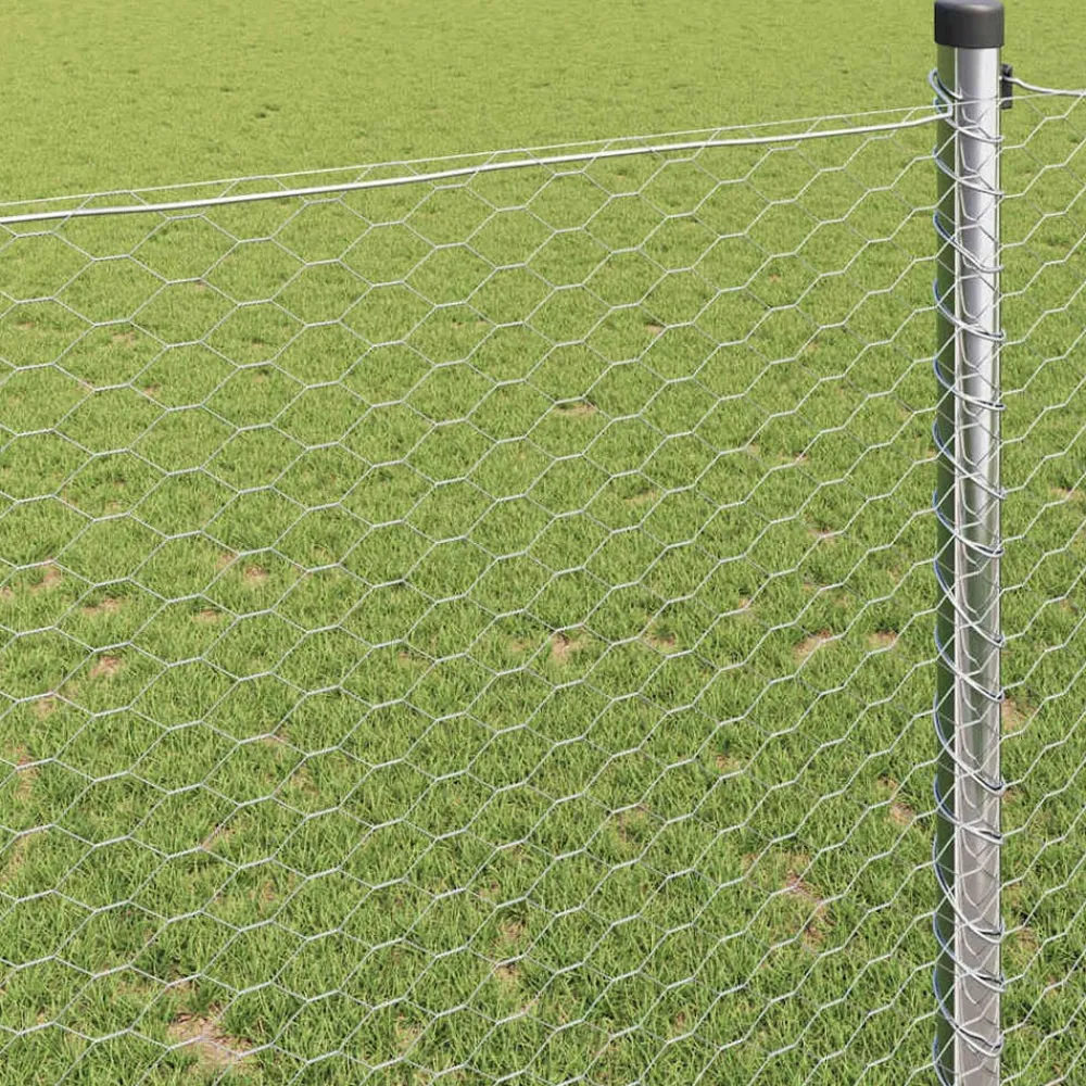 vidaXL Cerca Hexagonal Plateado 0,6 x 10 m Acero galvanizado Clearance