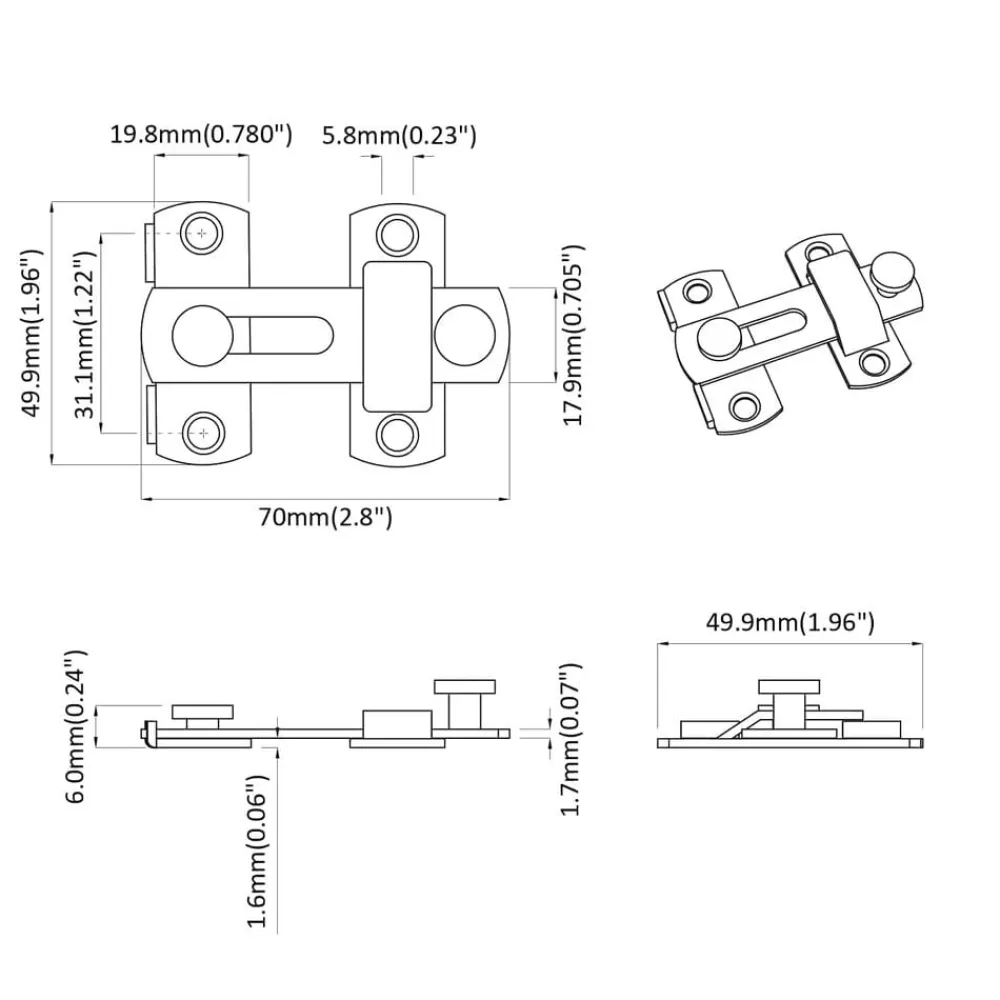 vidaXL Accesorios De Bricolaje-Cerradura de puerta 2 pcs Plateado 70 x 8 mm Acero