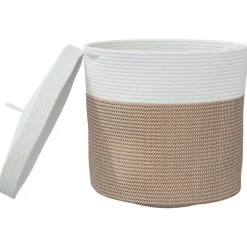 vidaXL Cesta de almacenaje con tapa algodón marrón y blanco Ø40x35 cm Marr&oacute;n Online