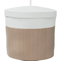 vidaXL Cesta de almacenaje con tapa algodón marrón y blanco Ø40x35 cm Marr&oacute;n Online