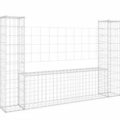 vidaXL Vallas De Jardín-Cesta de gaviones forma de U 2 postes de hierro 140x20x100 cm