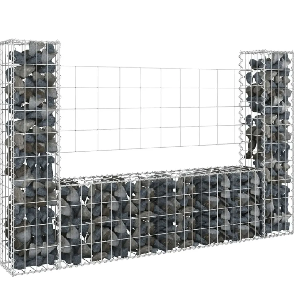 vidaXL Vallas De Jardín-Cesta de gaviones forma de U 2 postes de hierro 140x20x100 cm