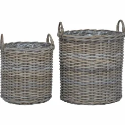 vidaXL Cesta de Maceta con almacenamiento 2 pcs Rattan Lacak Gris Hot