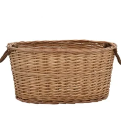 vidaXL Accesorios Para Hornos De Leña Y Chimeneas-Cesta para leña con asas de transporte sauce natural 56x40x28cm