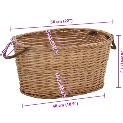 vidaXL Accesorios Para Hornos De Leña Y Chimeneas-Cesta para leña con asas de transporte sauce natural 56x40x28cm