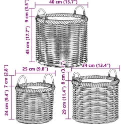 vidaXL Cesta para Plantas con almacenamiento 3 pcs Marrón Ratán Kubu Marr&oacute;n