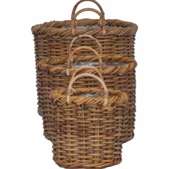 vidaXL Cesta para Plantas con almacenamiento 3 pcs Marrón Ratán Kubu Marr&oacute;n
