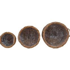 vidaXL Cesta para Plantas con almacenamiento 3 pcs Marrón Ratán Kubu Marr&oacute;n