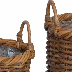 vidaXL Cesta para Plantas con almacenamiento 3 pcs Marrón Ratán Kubu Marr&oacute;n