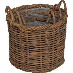 vidaXL Cesta para Plantas con almacenamiento 3 pcs Marrón Ratán Kubu Marr&oacute;n