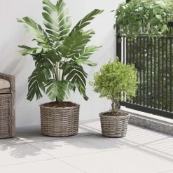vidaXL Cesta para Plantas con almacenamiento 2 pcs Ratán Kubu Gris Outlet