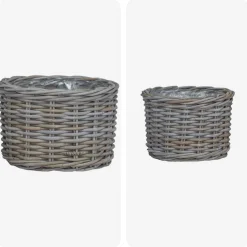 vidaXL Cesta para Plantas con almacenamiento 2 pcs Ratán Kubu Gris Outlet
