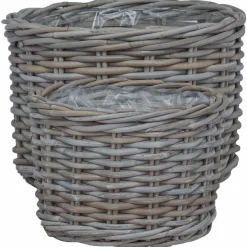 vidaXL Cesta para Plantas con almacenamiento 2 pcs Ratán Kubu Gris Outlet