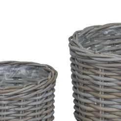 vidaXL Cesta para Plantas con almacenamiento 2 pcs Ratán Kubu Gris Outlet