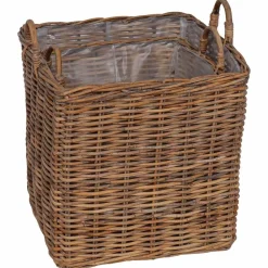 vidaXL Decoración-Cesta para Plantas con almacenamiento 2 pcs Marrón Ratán Lacak