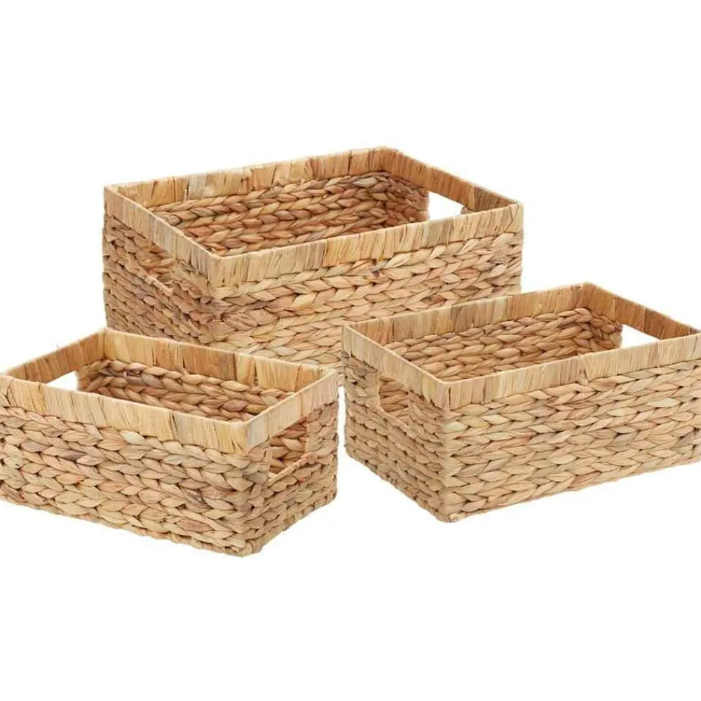 vidaXL Productos Del Hogar-Cestas de Almacenamiento 3 pcs Natural Jacinto de agua