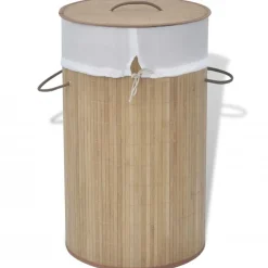 vidaXL Productos Del Hogar-Cesto de la ropa de bambú redondo color natural
