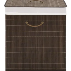 vidaXL Productos Del Hogar-Cesto de la ropa de bambú rectangular marrón oscuro