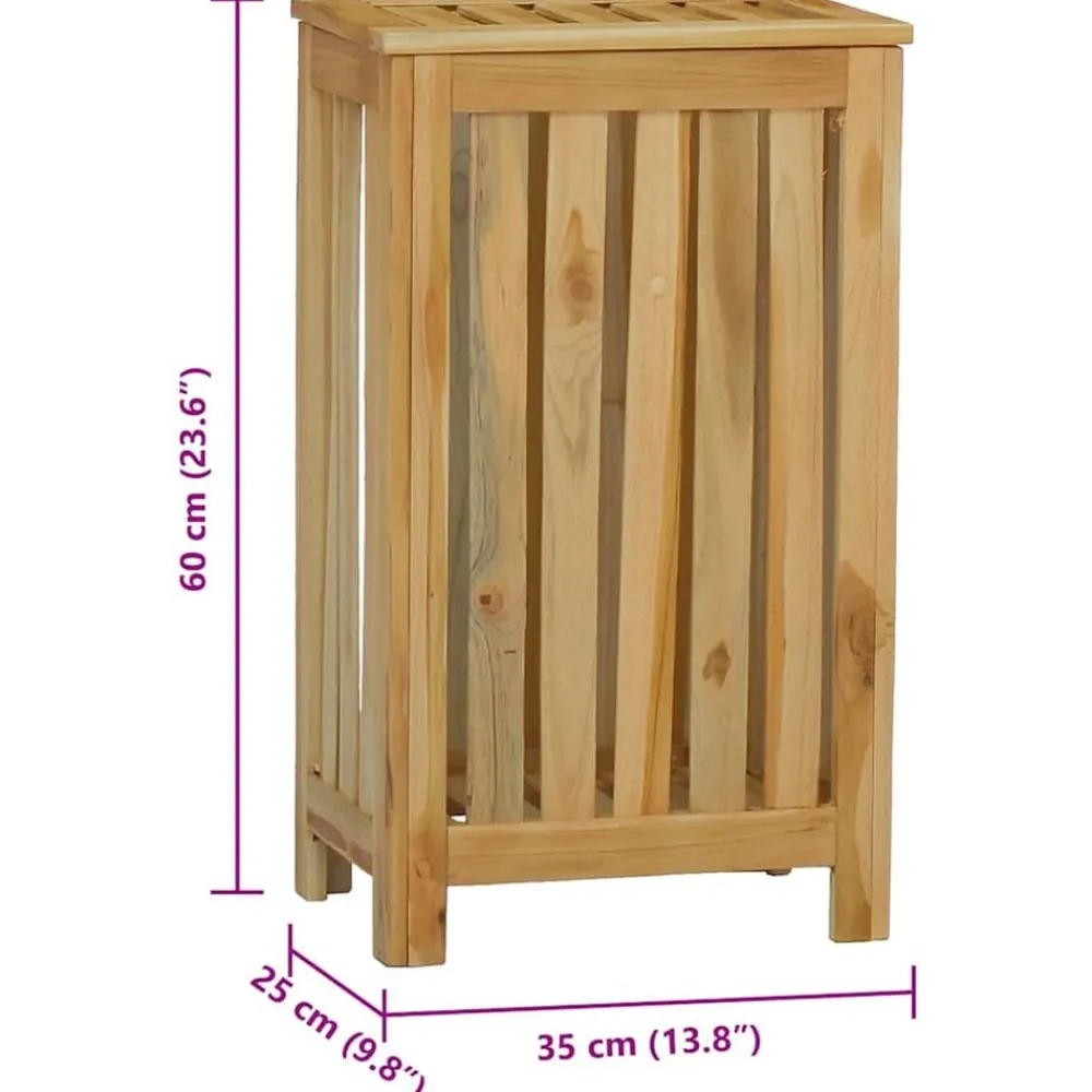 vidaXL Productos Del Hogar-Cesto de la ropa sucia madera maciza de teca 35x25x60 cm