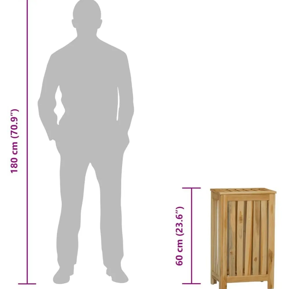 vidaXL Productos Del Hogar-Cesto de la ropa sucia madera maciza de teca 35x25x60 cm