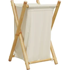 vidaXL Productos Del Hogar-Cesto de la ropa sucia de bambú blanco crema 41,5x36x63,5 cm