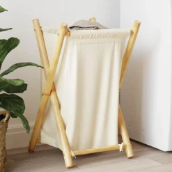 vidaXL Productos Del Hogar-Cesto de la ropa sucia de bambú blanco crema 41,5x36x63,5 cm