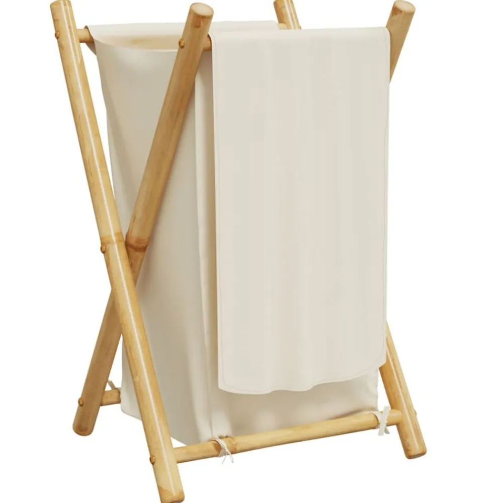 vidaXL Productos Del Hogar-Cesto de la ropa sucia de bambú blanco crema 41,5x36x63,5 cm