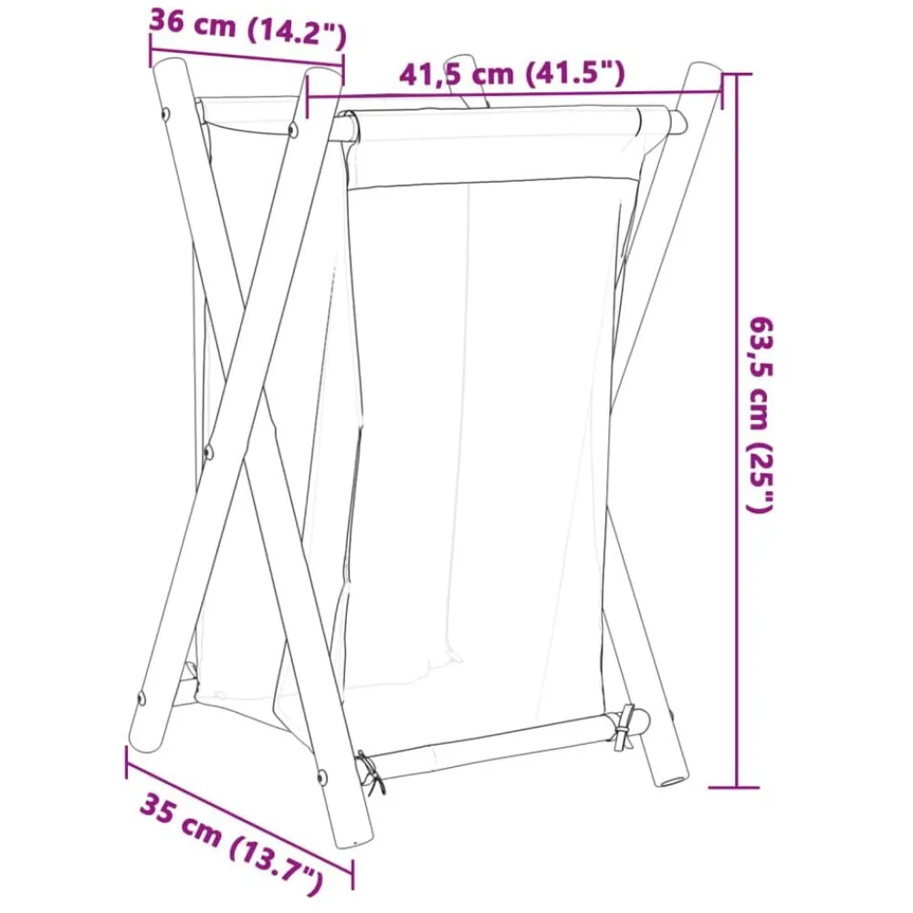 vidaXL Productos Del Hogar-Cesto de la ropa sucia de bambú blanco crema 41,5x36x63,5 cm