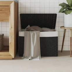 vidaXL Cesto de ropa sucia con tapa ratán sintético 55,5x35x34cm Negro Sale
