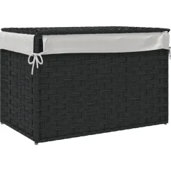 vidaXL Cesto de ropa sucia con tapa ratán sintético 55,5x35x34cm Negro Sale