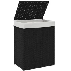 vidaXL Cesto de ropa sucia con tapa ratán sintético 46x33x60 cm Negro Outlet