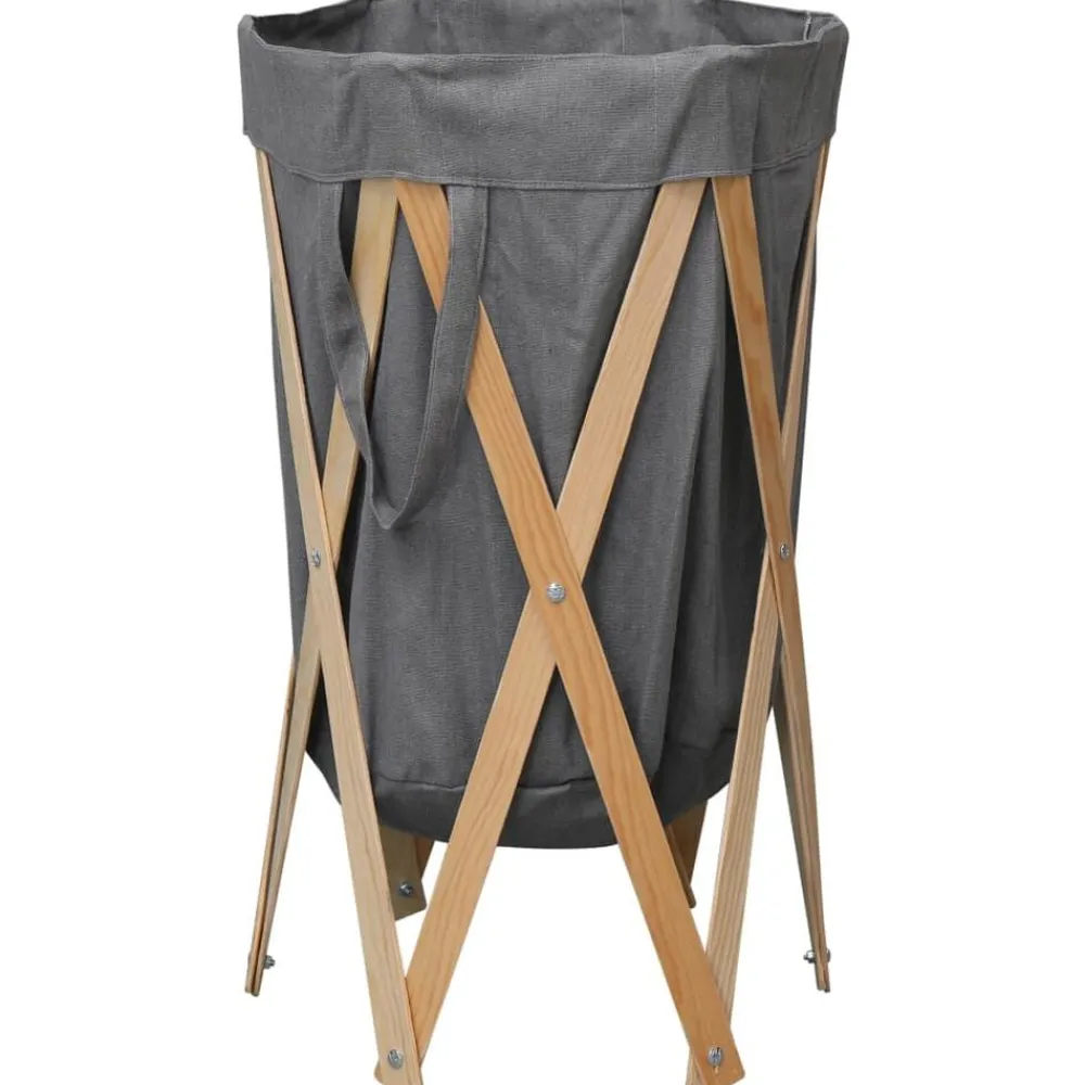 vidaXL Productos Del Hogar-Cesto para colada plegable madera y tela