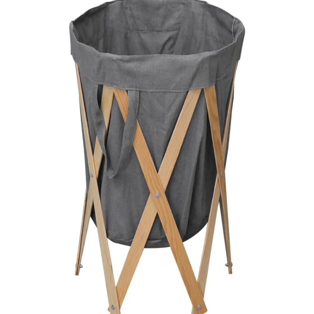 vidaXL Productos Del Hogar-Cesto para colada plegable madera y tela