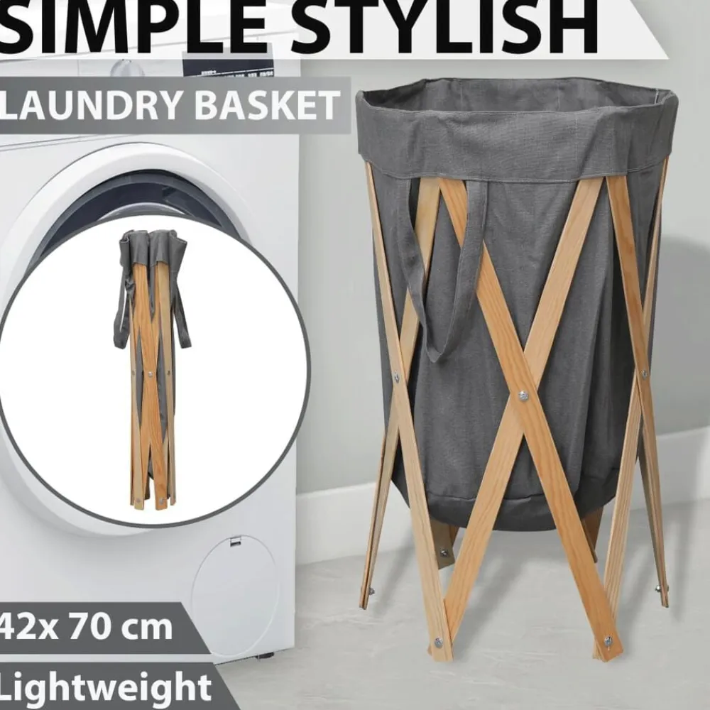 vidaXL Productos Del Hogar-Cesto para colada plegable madera y tela