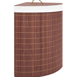 vidaXL Cesto para la ropa sucia de esquina bambú marrón 60 L Marr&oacute;n oscuro Clearance