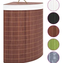 vidaXL Cesto para la ropa sucia de esquina bambú marrón 60 L Marr&oacute;n oscuro Clearance