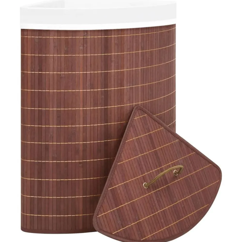 vidaXL Cesto para la ropa sucia de esquina bambú marrón 60 L Marrón oscuro Clearance