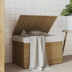 vidaXL Cesto para la ropa sucia con tapa ratán sintético 55,5x35x34 cm Marr&oacute;n Discount