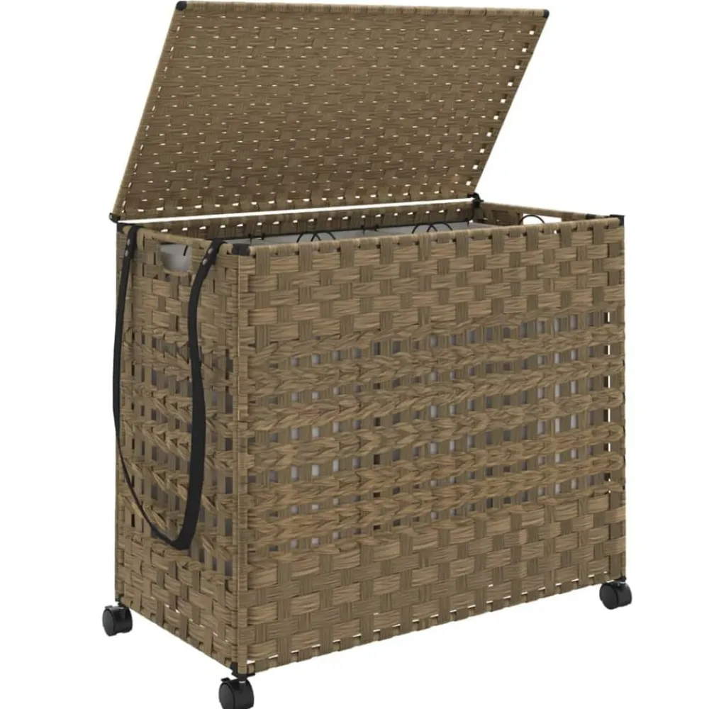 vidaXL Productos Del Hogar-Cesto para ropa sucia con ruedas ratán 66x35x60 cm
