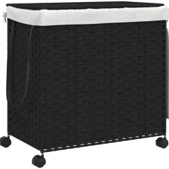 vidaXL Cesto para ropa sucia con ruedas ratán 60x35x60,5 cm Negro Hot