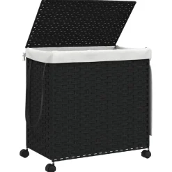 vidaXL Cesto para ropa sucia con ruedas ratán 60x35x60,5 cm Negro Hot