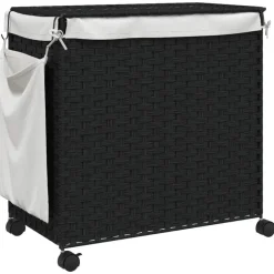vidaXL Cesto para ropa sucia con ruedas ratán 60x35x60,5 cm Negro Hot
