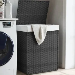 vidaXL Productos Del Hogar-Cesto para ropa sucia con tapa ratán sintético 46x33x60 cm