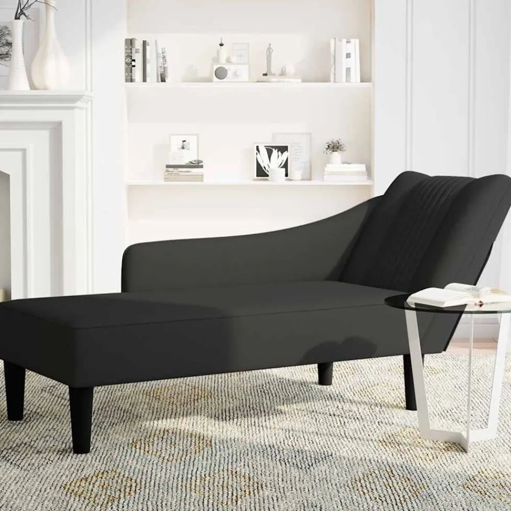 vidaXL Chaise longue con reposabrazos derecho terciopelo Negro Best