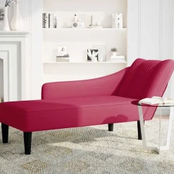 vidaXL Chaise longue con reposabrazos derecho terciopelo rojo vino Rojo vino tinto Hot