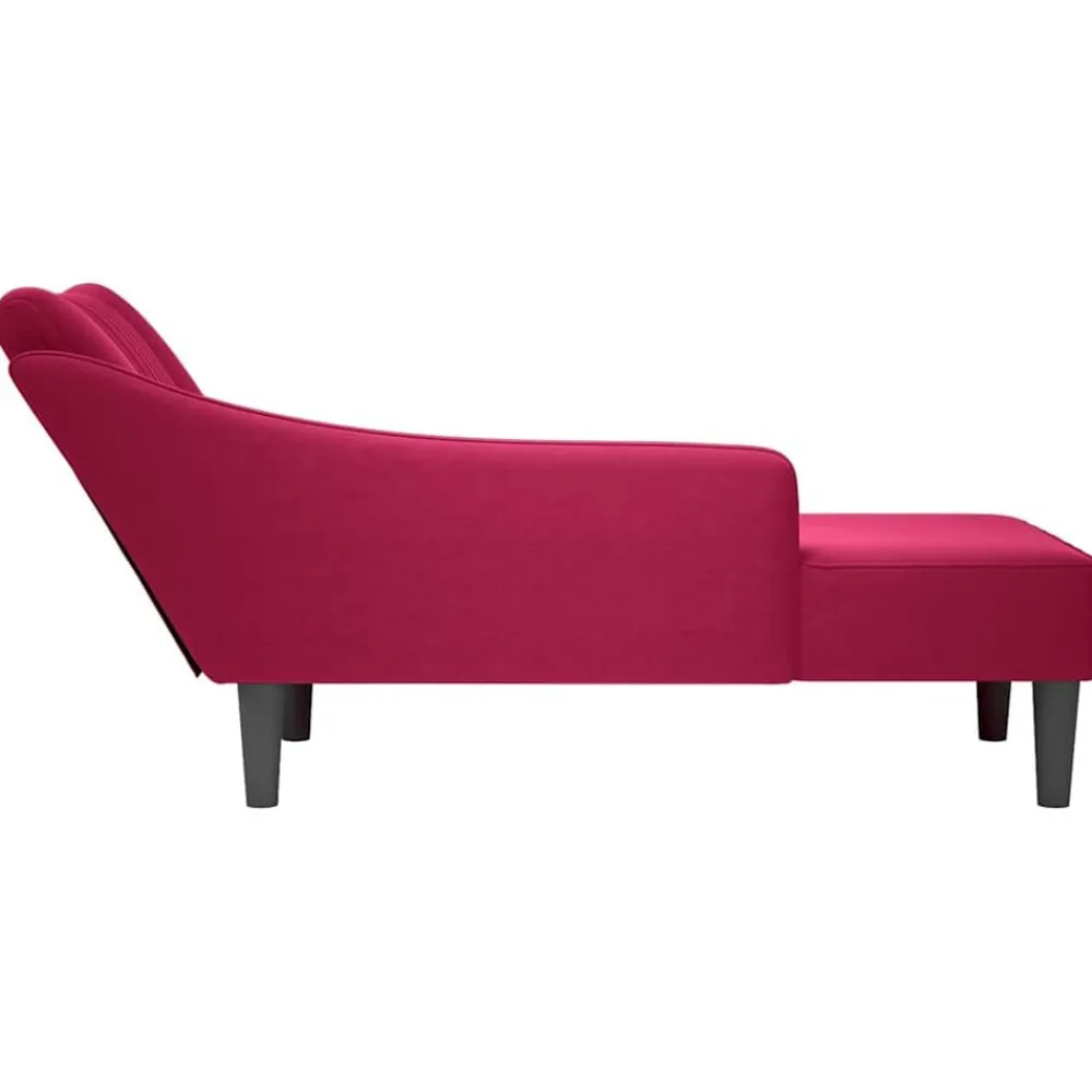 vidaXL Chaise longue con reposabrazos derecho terciopelo rojo vino Rojo vino tinto Hot