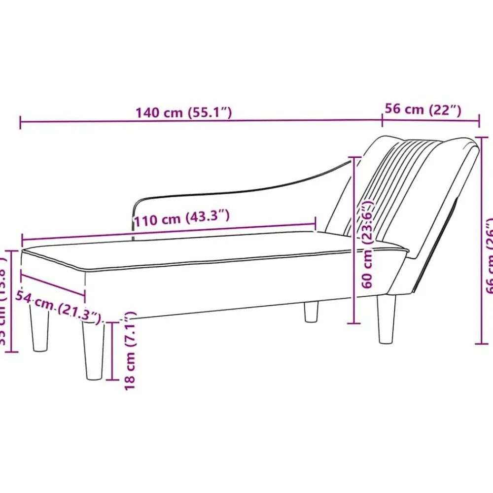 vidaXL Sillas-Chaise longue con reposabrazos derecho terciopelo