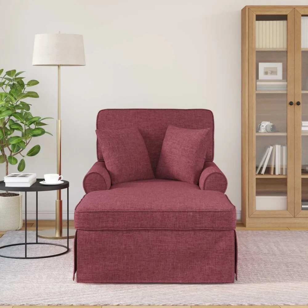 vidaXL Sillas-Chaise Lounge con Falda con cojín 3 pcs Rojo vino tela